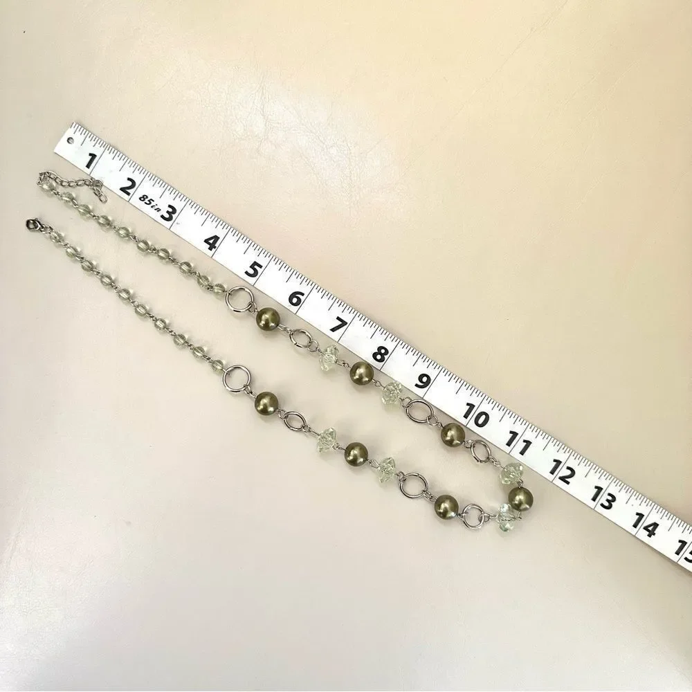 Green silver  tone beaded necklace